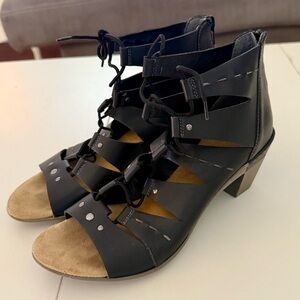 REIKER Gladiator Black Leather Sandal Lace Up Heels 9